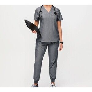 FIGS Catarina Scrub Top & Zamora Jogger Pants Set Graphite Gray Women’s Small